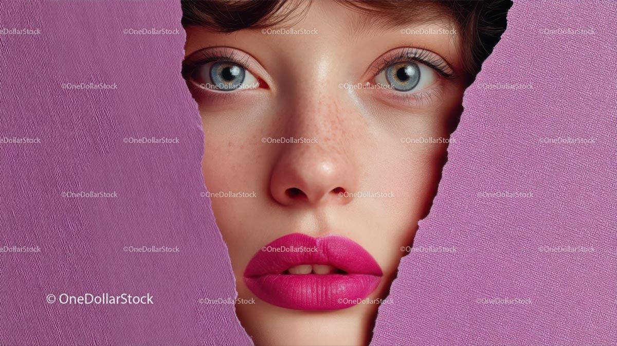 Close-Up Portrait of a Glamorous Model with Pink Lipstick Stock Photo Bundle preview 14