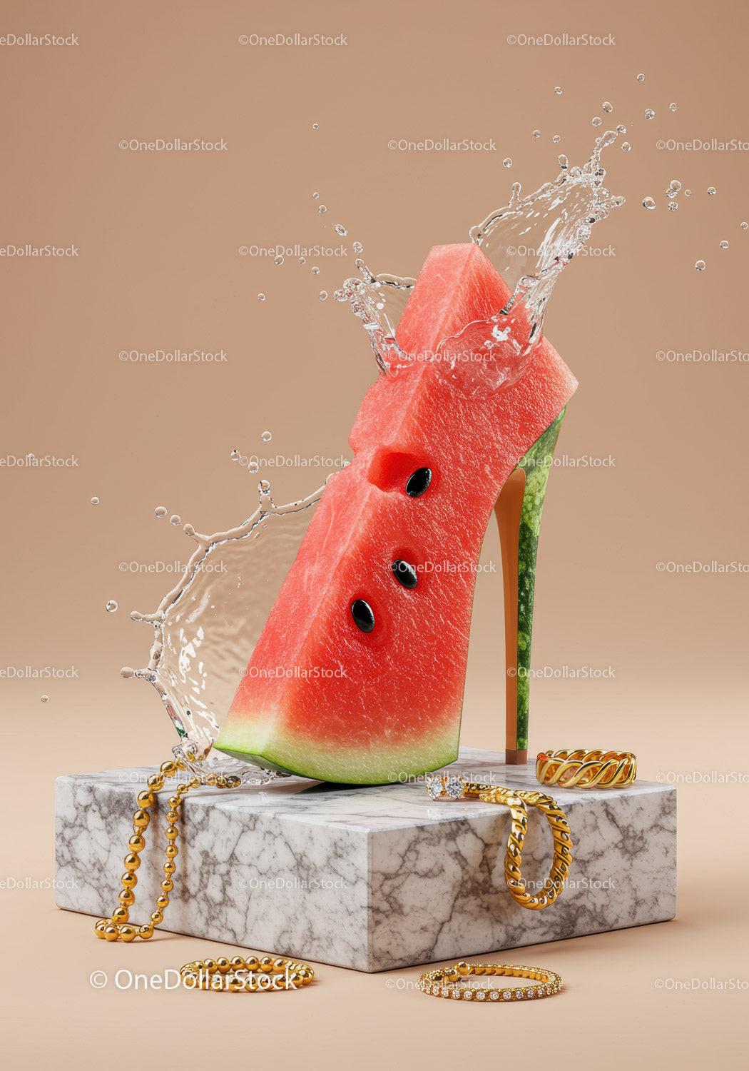 Watermelon Slice High Heel with Splash and Jewelry