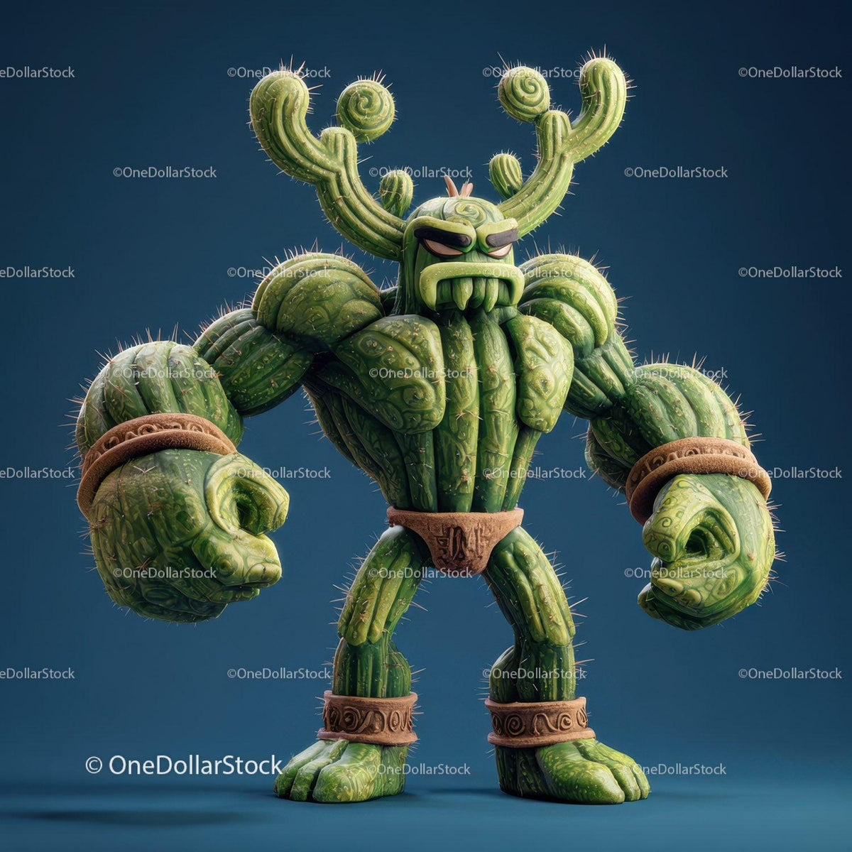 Vibrant Green Anthropomorphic Cactus Character with Muscular Build Stock Photo Bundle preview 6