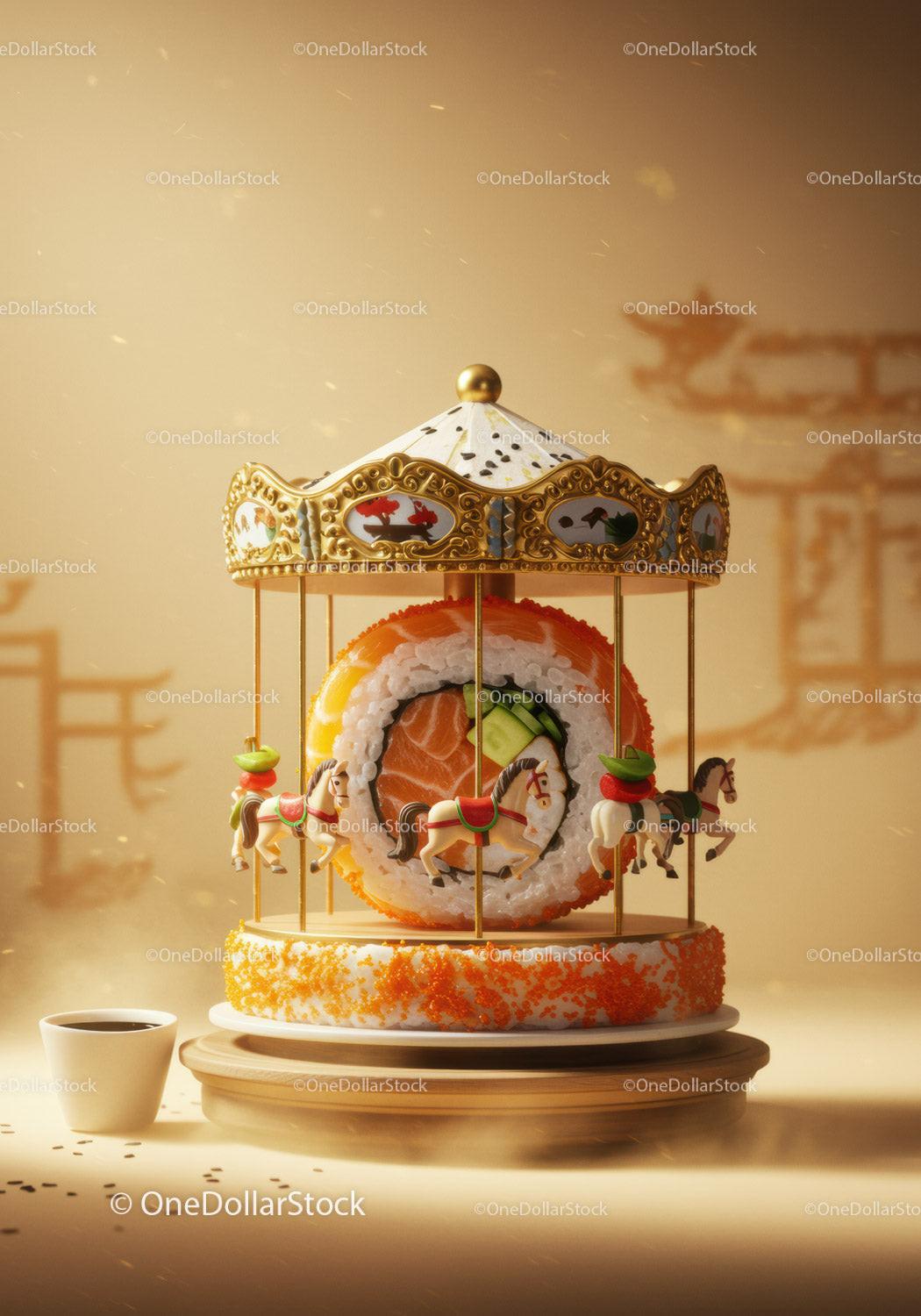 Sushi Carousel with Miniature Horses and Soy Sauce