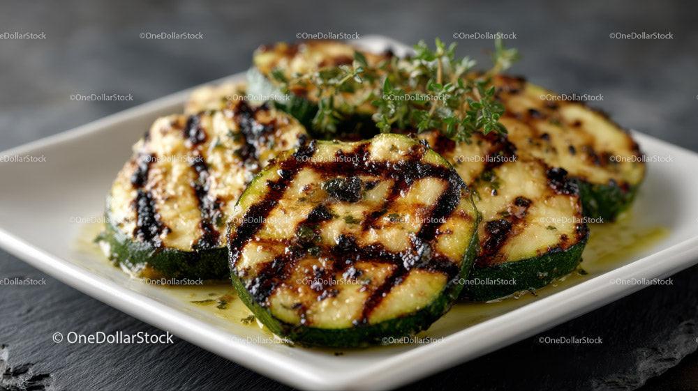 Grilled Zucchini Slices on Black Slate Plate with Char Marks Stock Photo Bundle preview 25