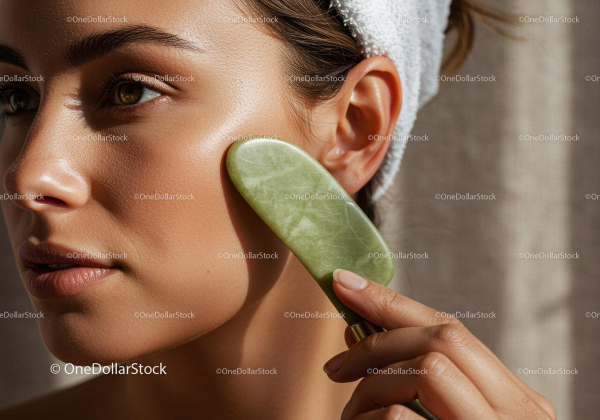 Close-up of Woman Using Jade Roller for Skin Rejuvenation