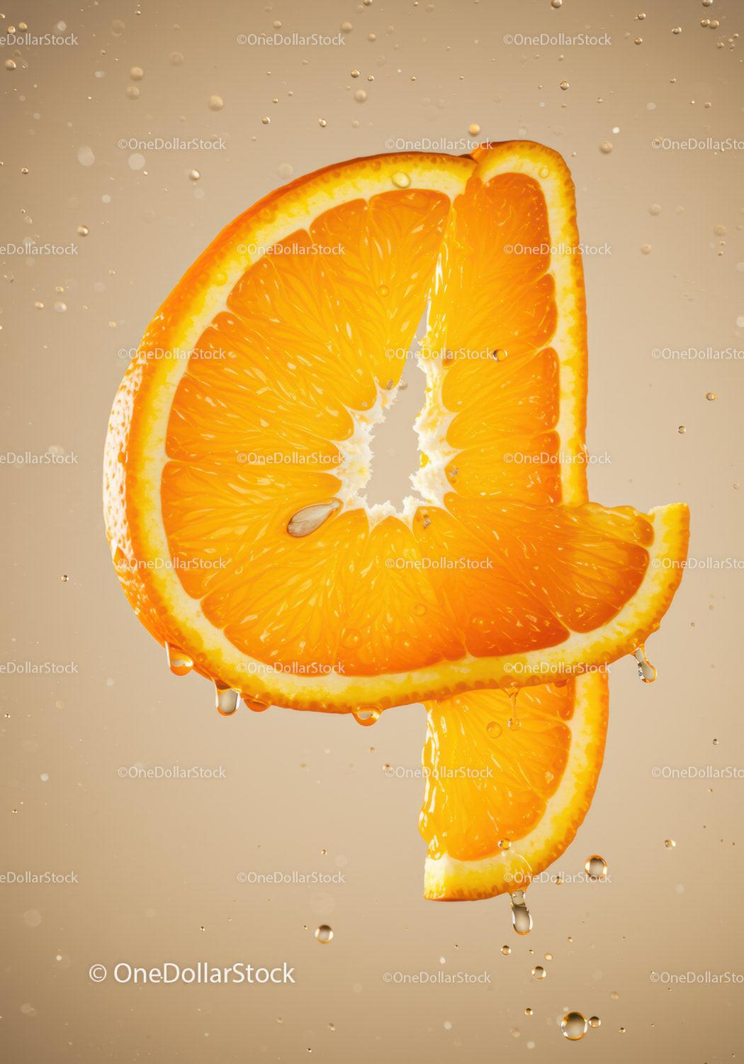 Fresh orange slice with water droplets in motion