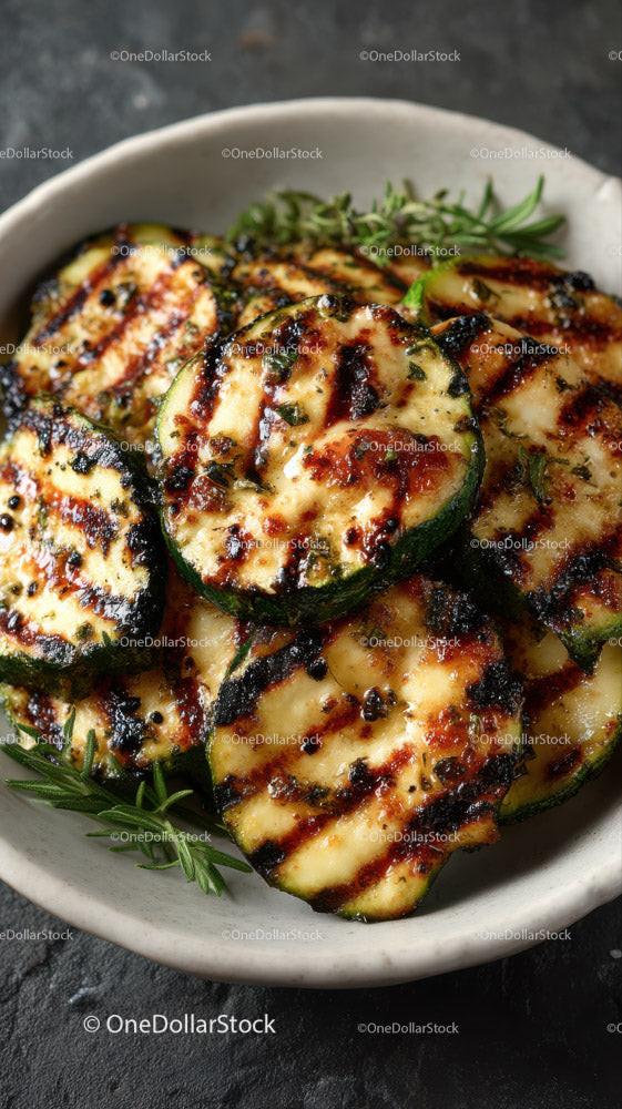 Grilled Zucchini Slices on Black Slate Plate with Char Marks Stock Photo Bundle preview 19