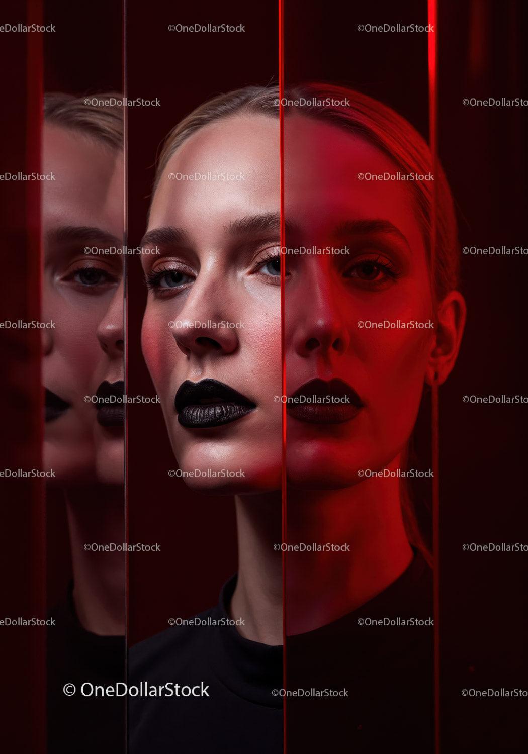 stock photo bundle made with Futuristic Female Portrait with Red Lighting and Dark Makeup Stock Photo Bundle