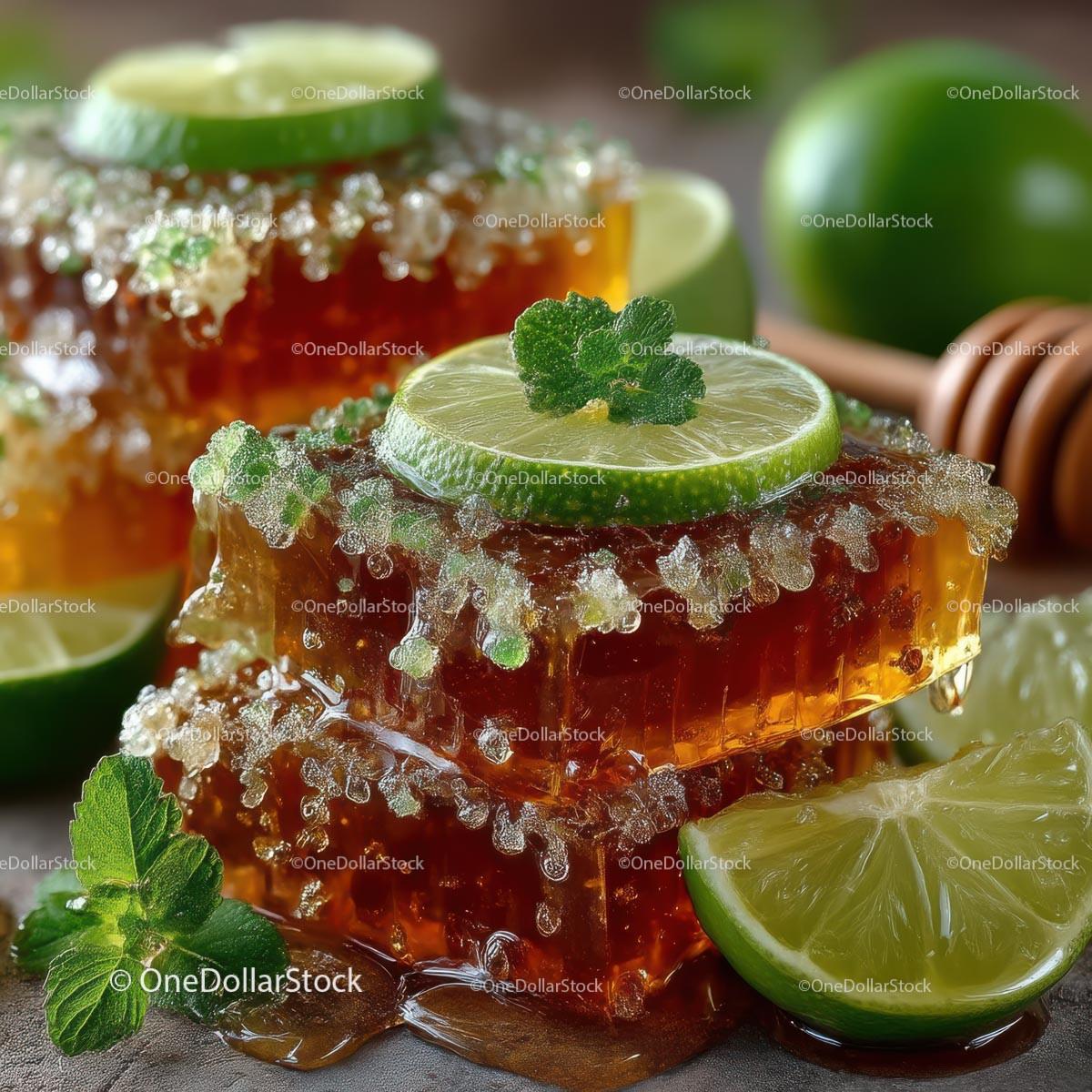Delicious Honeycomb with Fresh Lime and Mint Leaves Stock Photo Bundle creative preview 4