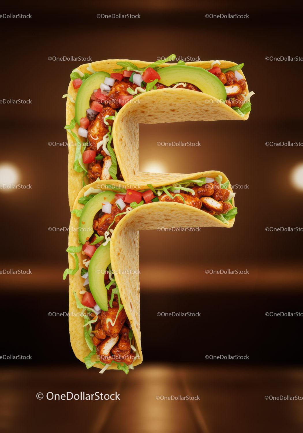Letter F Made of Delicious Tacos with Fresh Ingredients