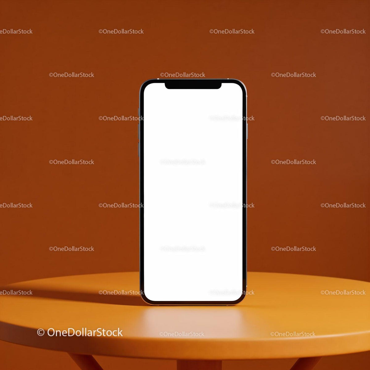 Smartphone with blank screen on orange table background JPG Mockup Image preview