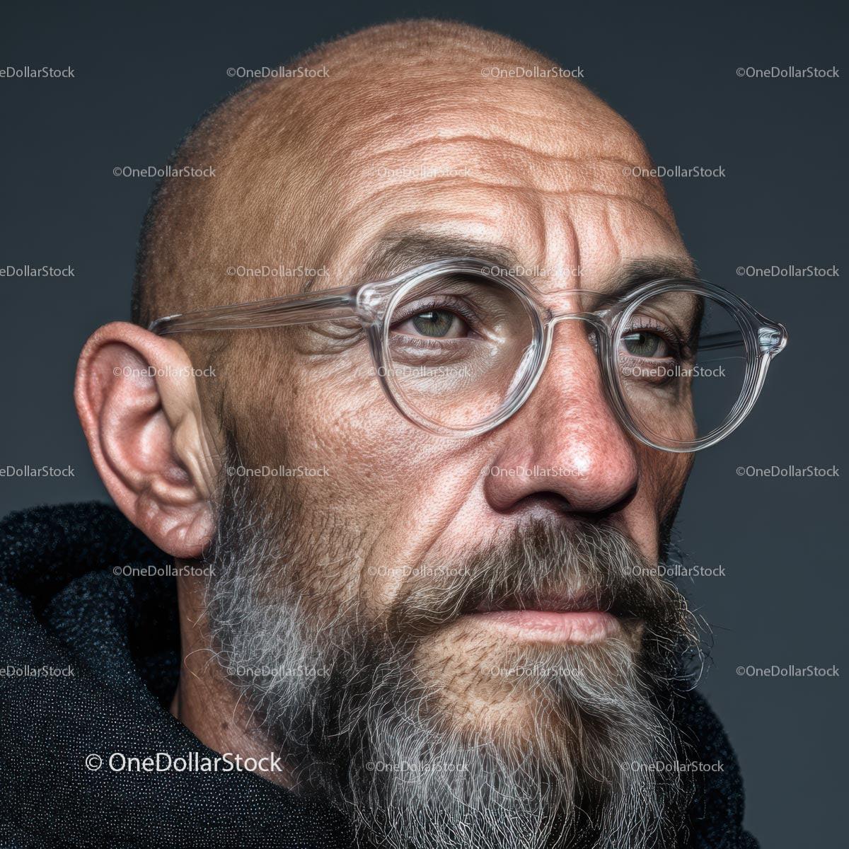 Mature Man with Glasses and a Thoughtful Expression in Portrait Stock Photo Bundle preview 8