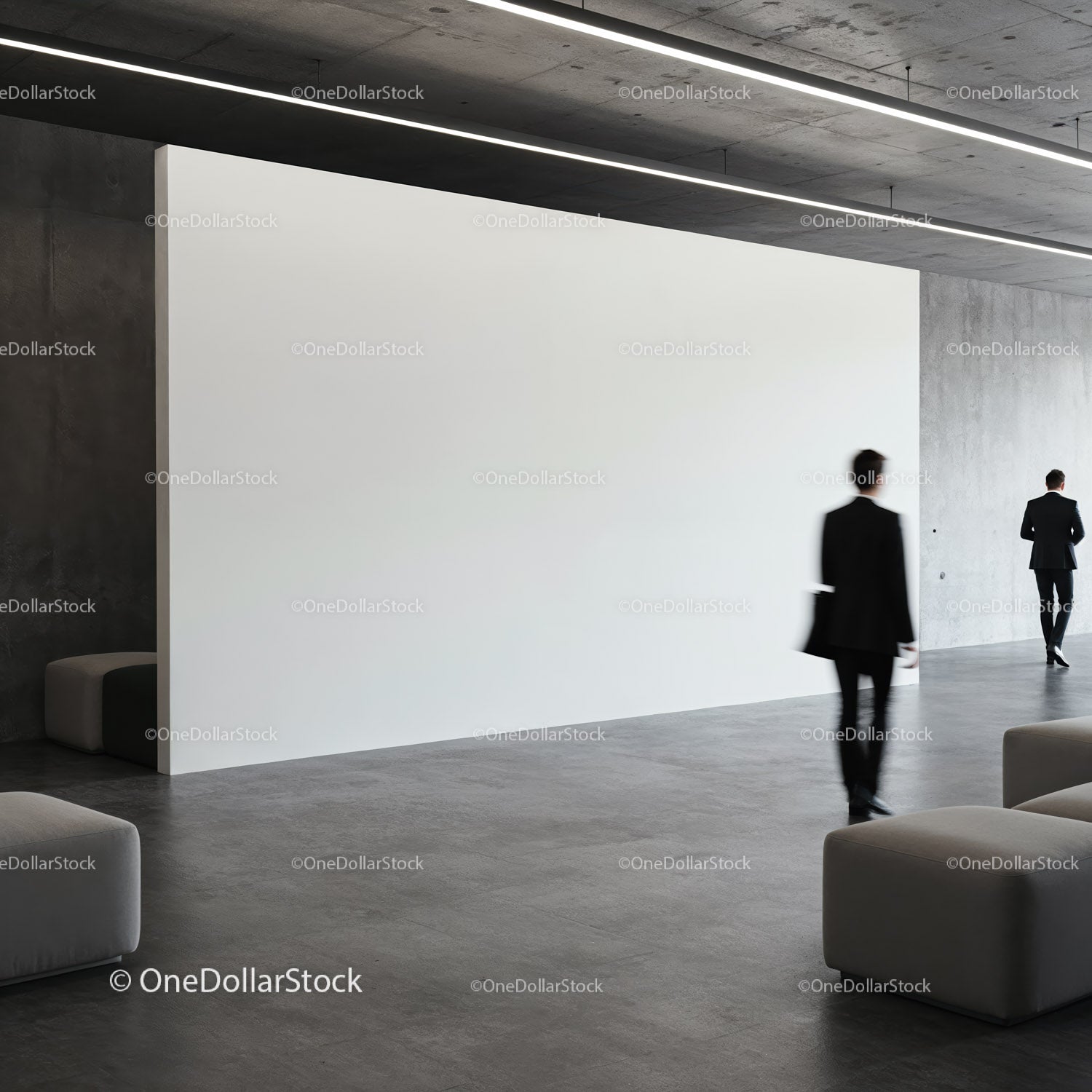Modern Businessmen Walking Through Minimalist Office Space