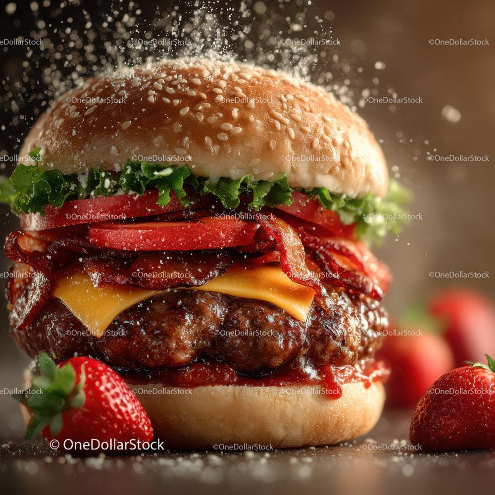 Gourmet Cheeseburger with Bacon Lettuce Tomato and Cheese