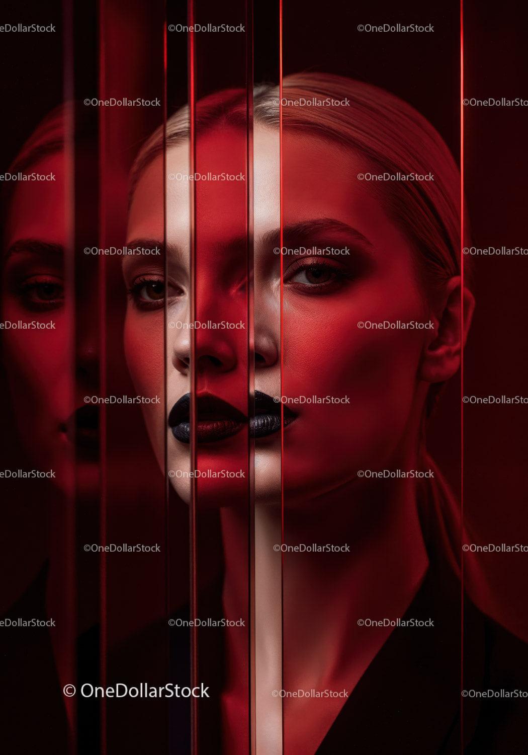 Futuristic Female Portrait with Red Lighting and Dark Makeup Stock Photo Bundle preview