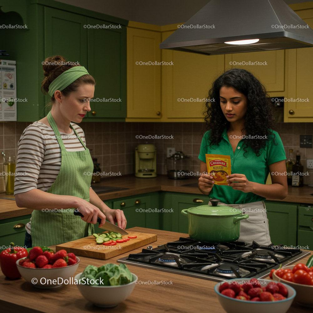 Women Cooking Together in a Bright and Colorful Kitchen Stock Photo Bundle preview 11