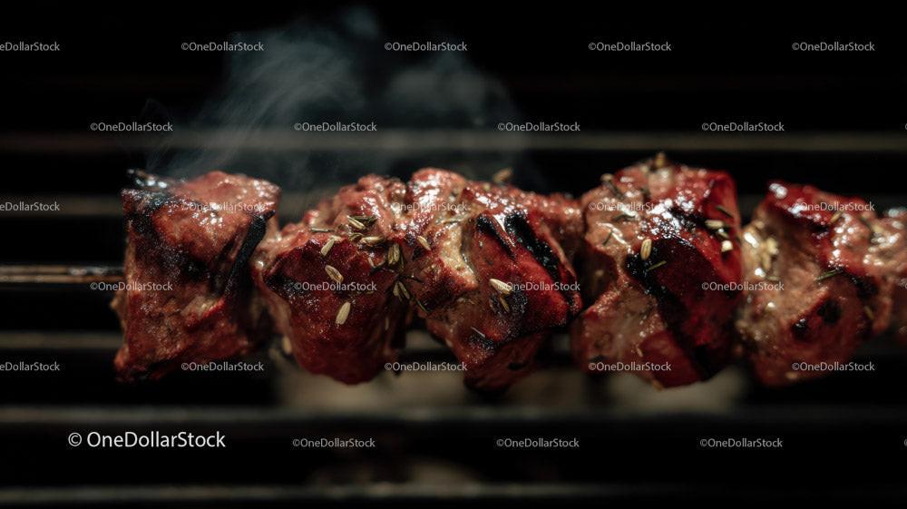 Juicy Grilled Meat Skewers with Charred Edges on Open Flame Stock Photo Bundle preview 19