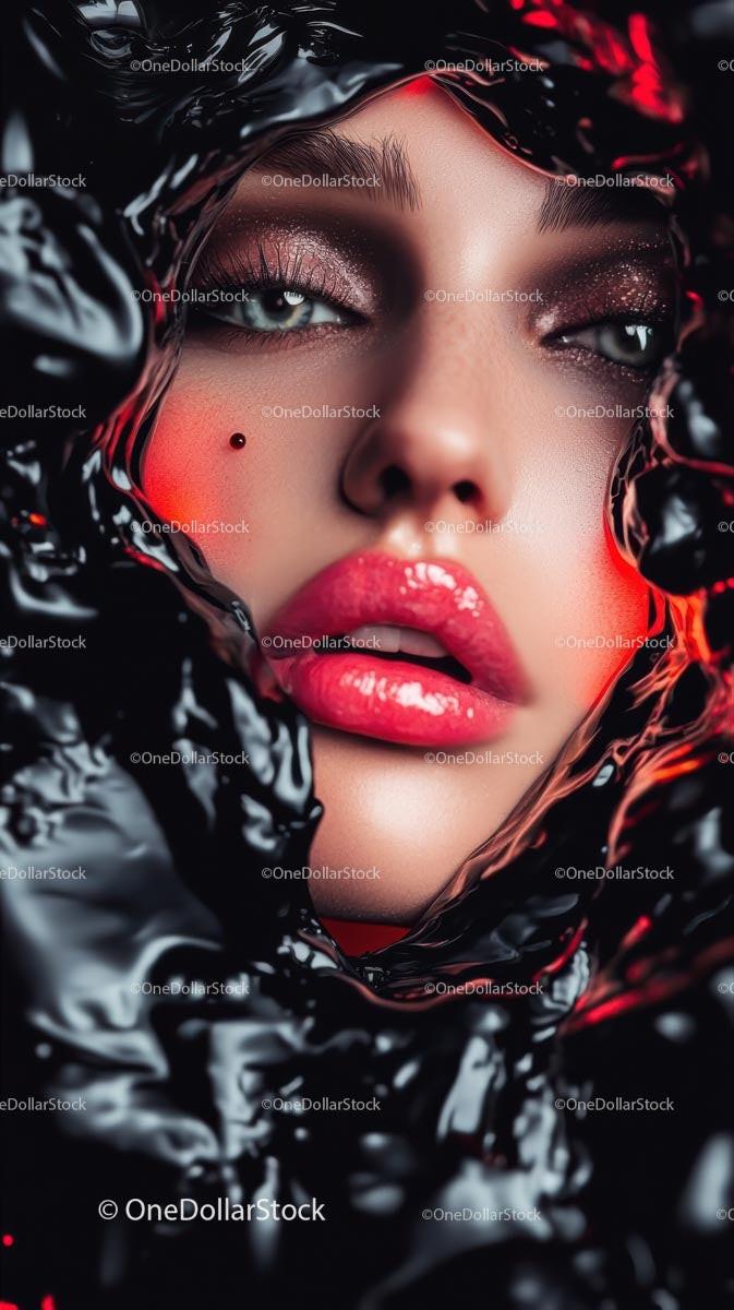 Fashion Portrait of a Woman with Glamorous Makeup and Black Hood