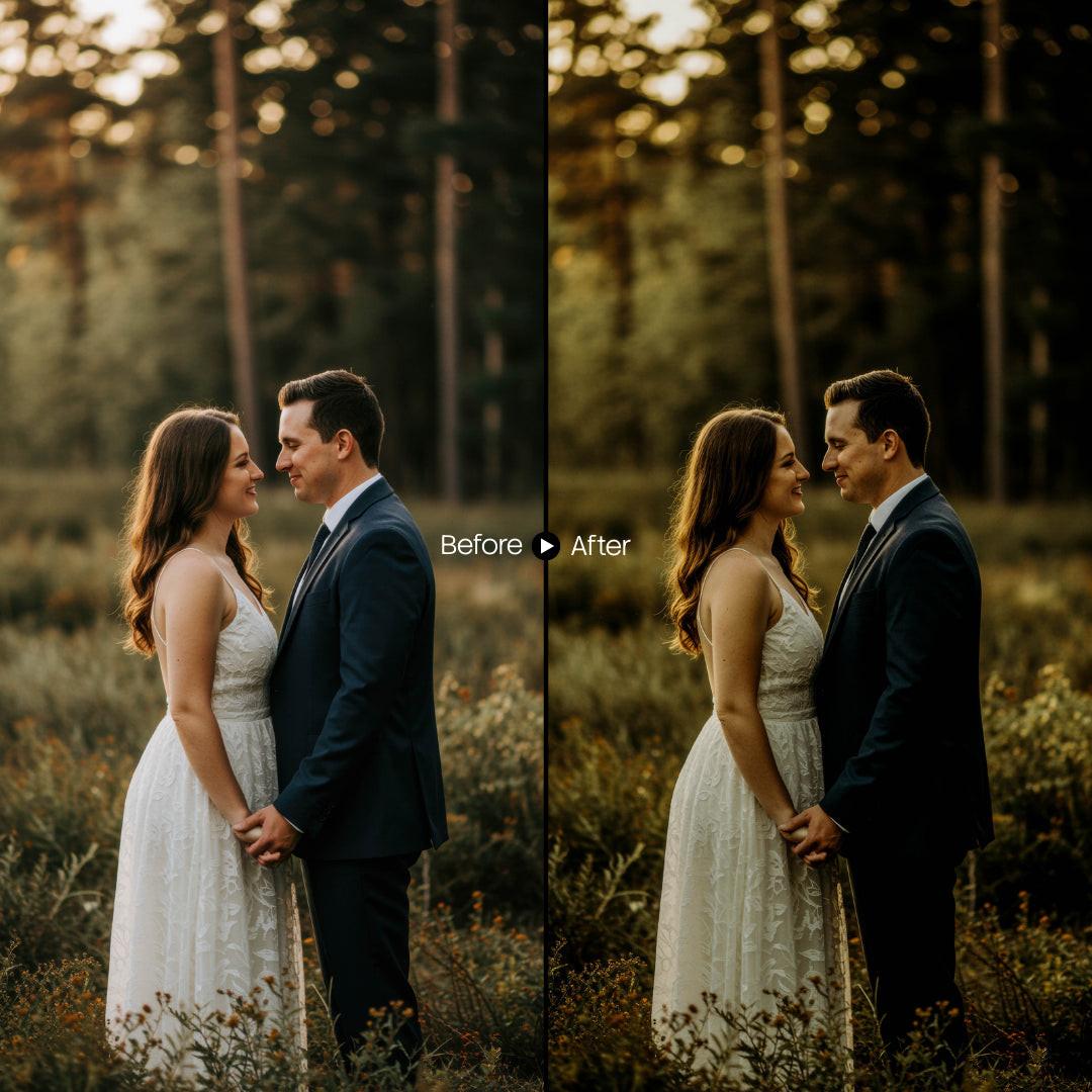 Before and after Dark Wedding Lightroom preset edit