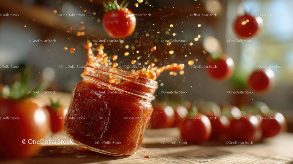 Vibrant Tomato Sauce Splash with Fresh Tomatoes in Background 35 JPG Files digital asset preview