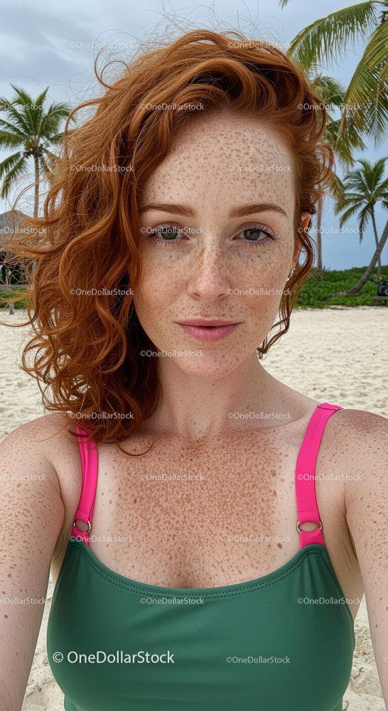 Freckled Woman Enjoying a Sunny Beach Day Stock Photo Bundle preview 9