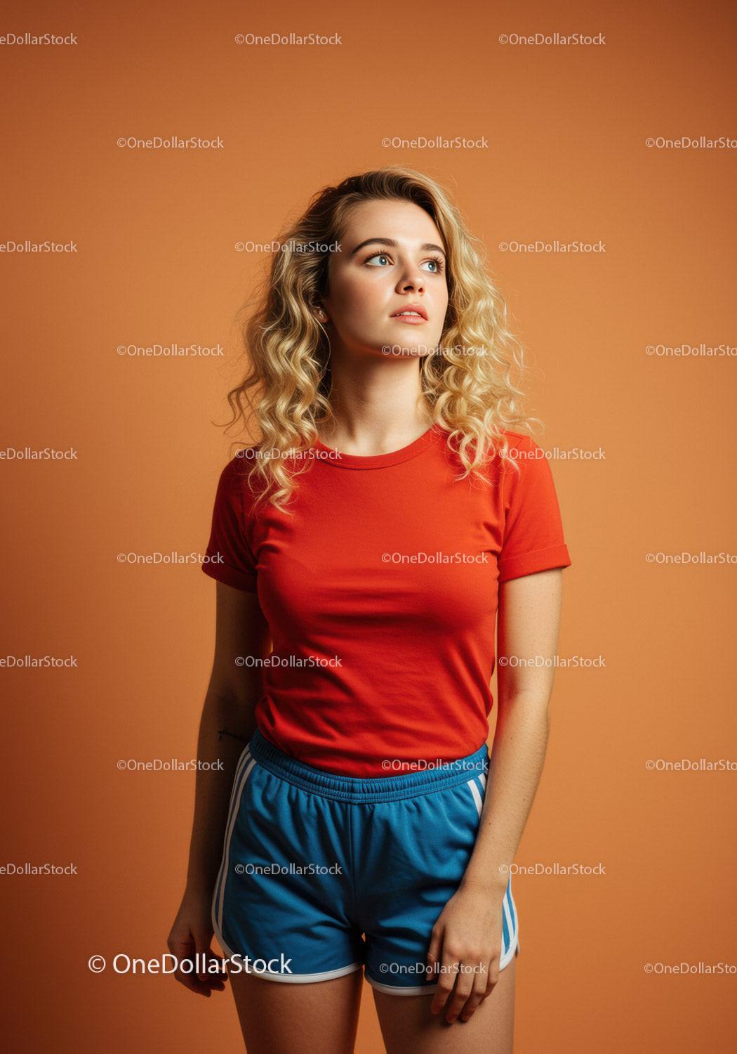 Young woman with curly hair in casual sporty outfit