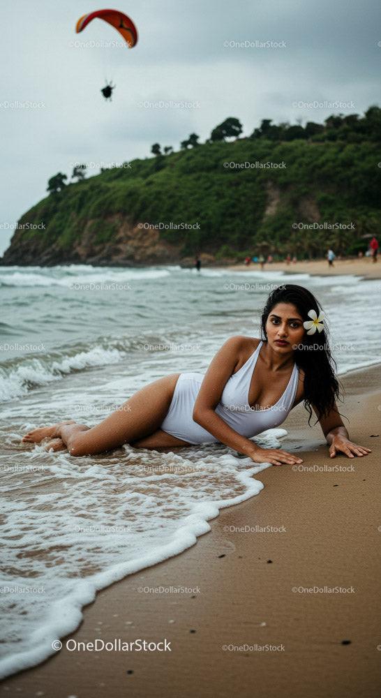 Serene Model at the Beach Embracing Nature's Beauty 12 JPG Files digital asset preview