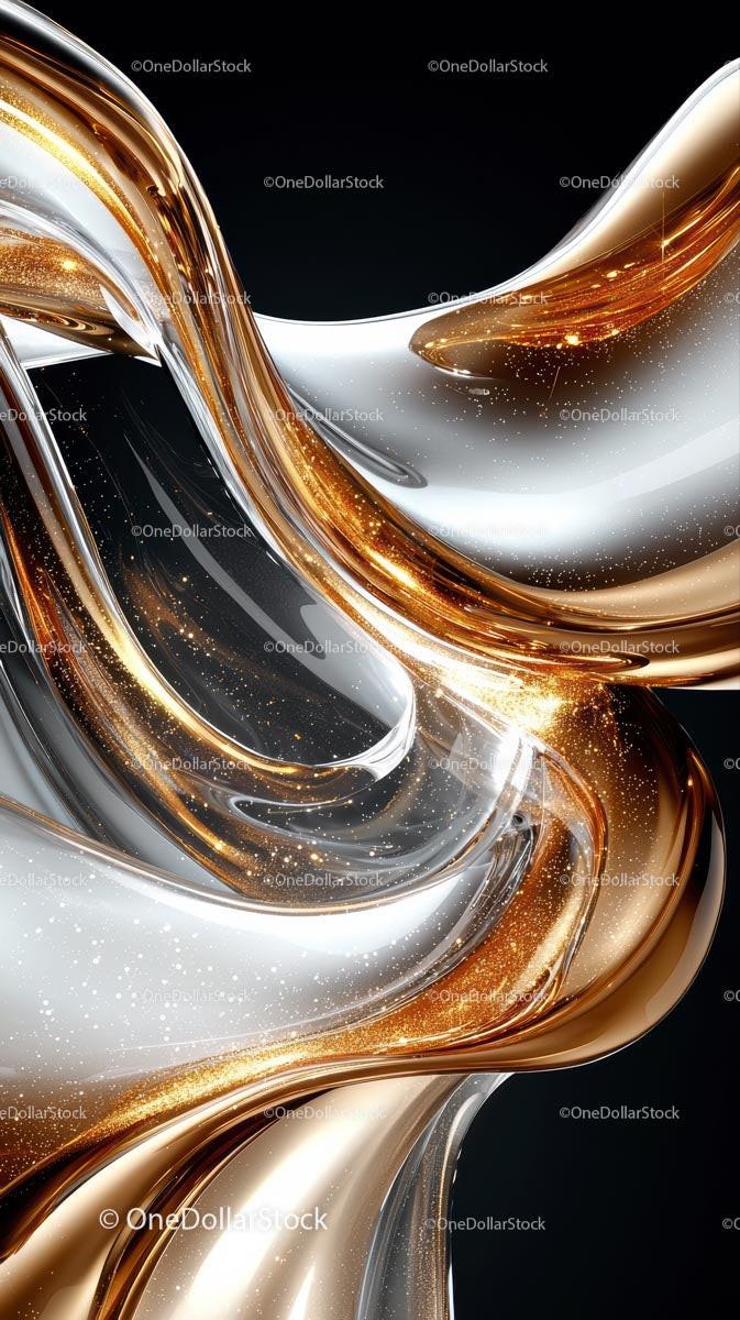 Abstract Gold and Silver Metallic Fluid Art