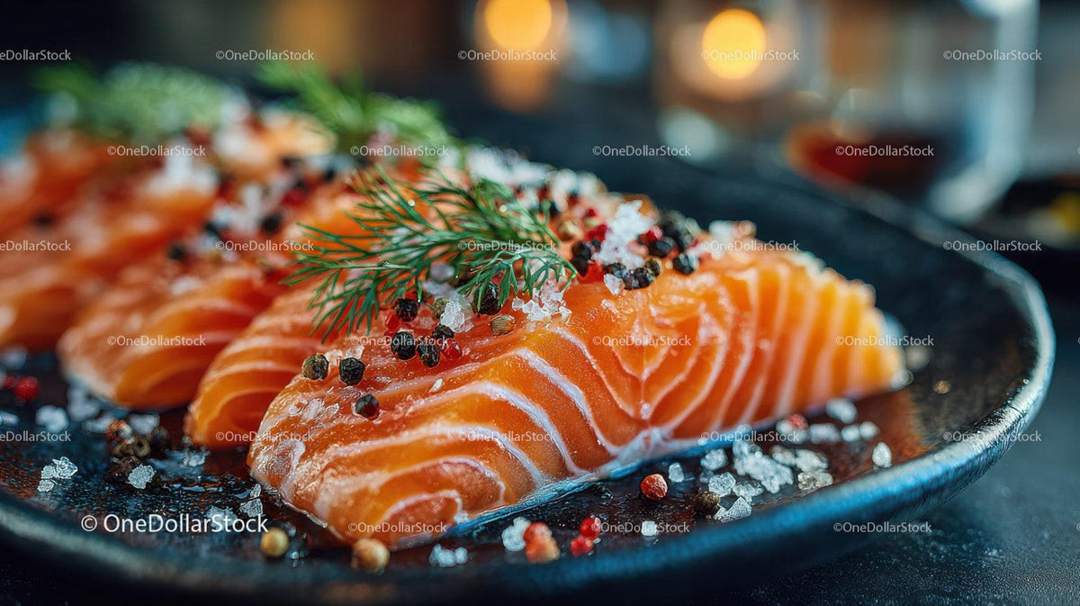 Fresh Salmon Fillets Garnished with Dill and Peppercorns for Gourmet Cooking