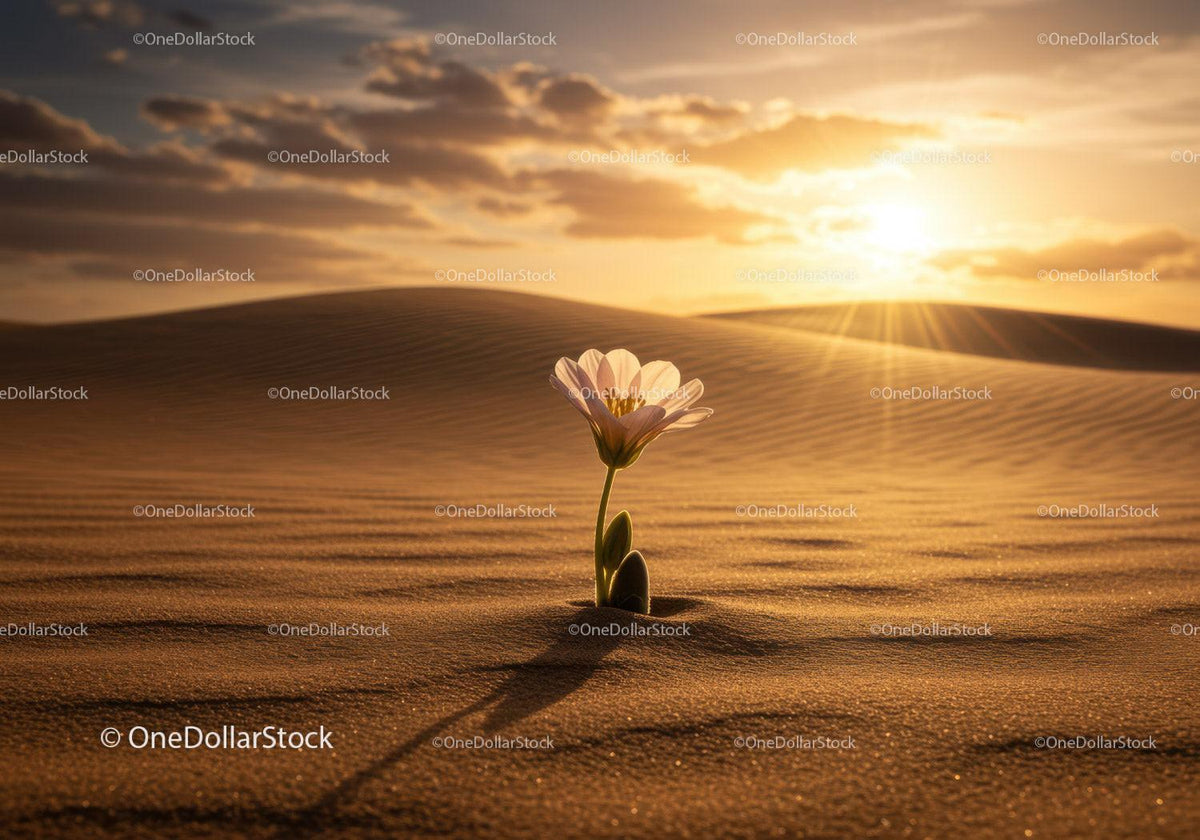 Delicate flower blooming in sunlit desert sands