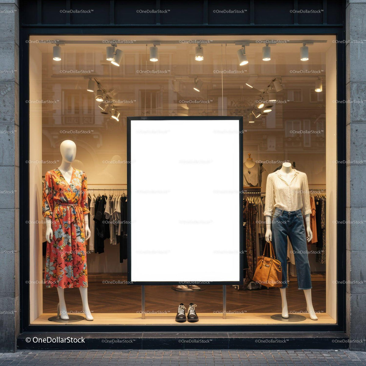 Fashion mannequins displaying casual and floral outfits JPG Mockup Image preview