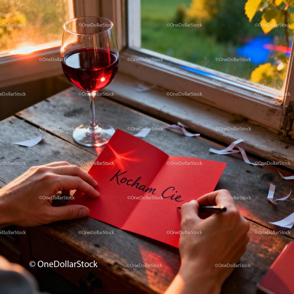 Writing a Romantic Valentine's Day Card in Warm Sunset Light