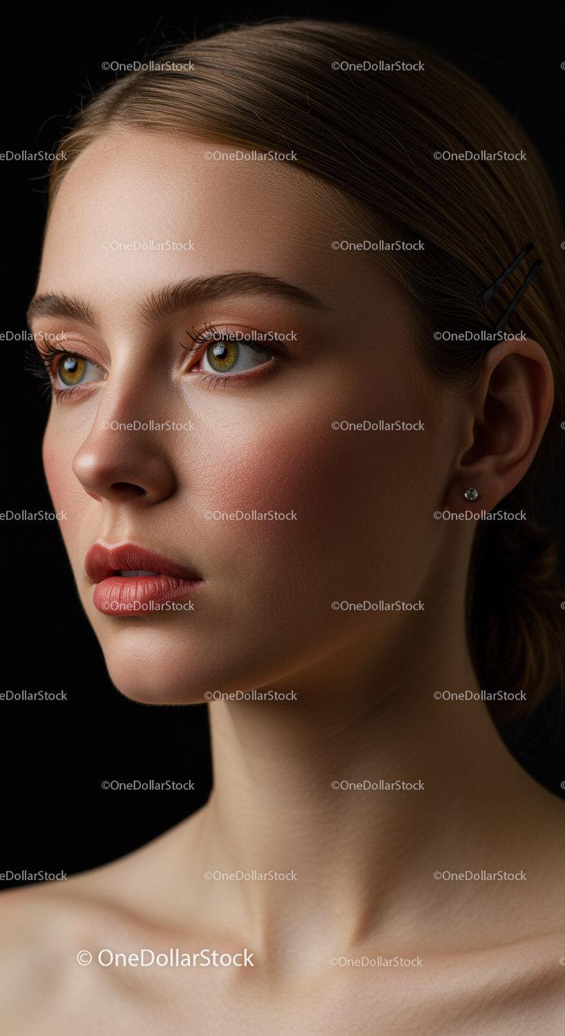 Elegant Young Woman Face Close-Up for Beauty and Fashion Advertising