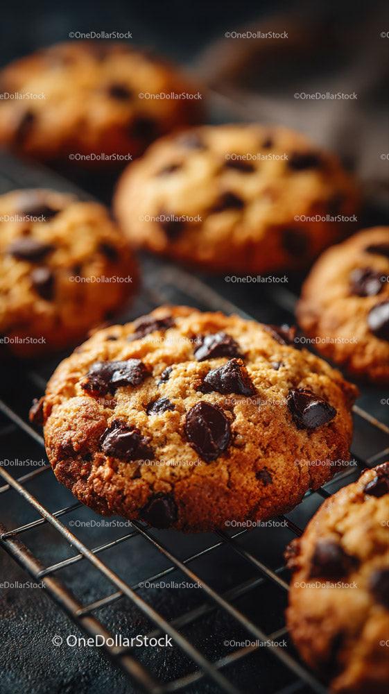 Freshly Baked Chocolate Chip Cookies on Cooling Rack