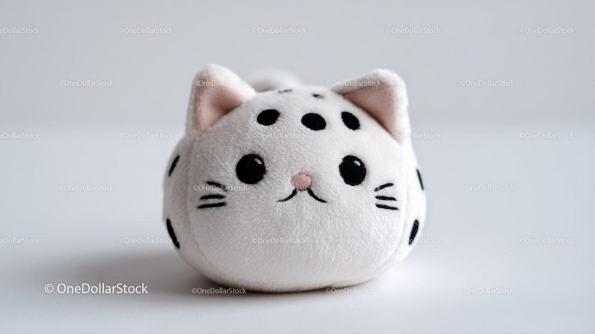 Cute Plush Cat Toy with Large Black Eyes and Pink Nose Stock Photo Bundle preview 11