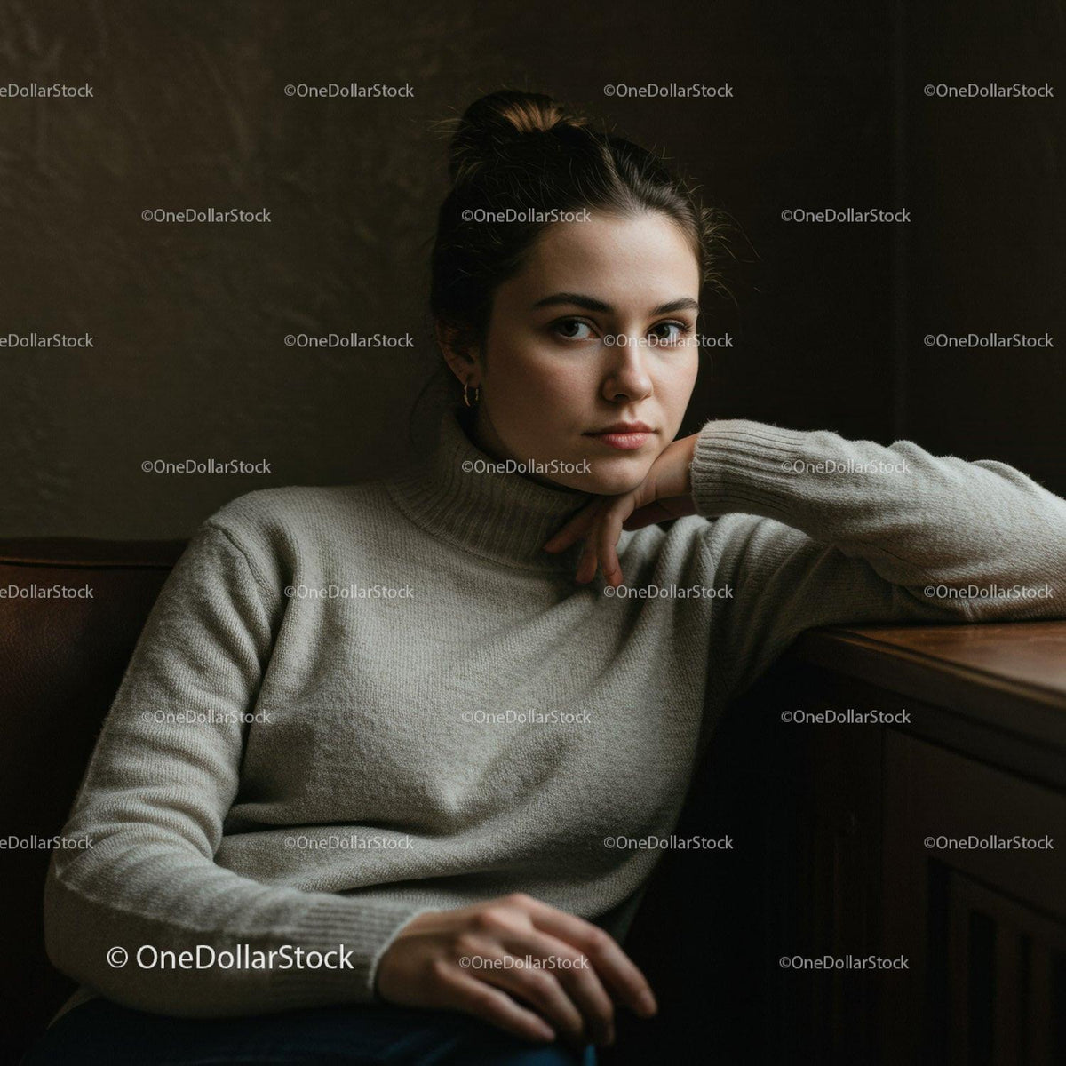 Portrait of a Young Woman with Relaxed Pose in Casual Fashion