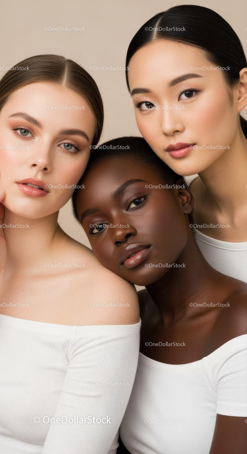 Diverse Women with Natural Beauty in Close-Up Portraits for Beauty and Confidence