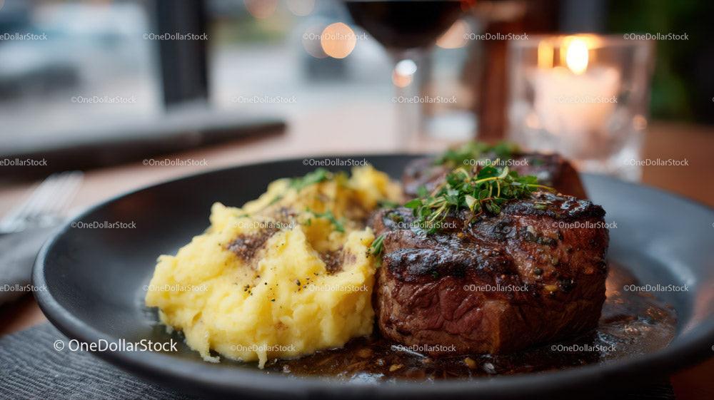 Gourmet Beef Steak with Mashed Potatoes and Rosemary Garnish Stock Photo Bundle preview 19