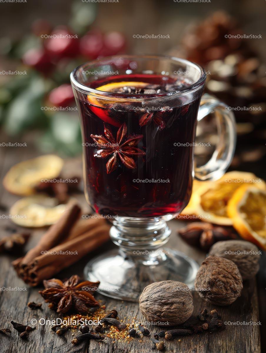 Cozy Mulled Wine with Spices and Citrus Garnish Stock Photo Bundle preview 16