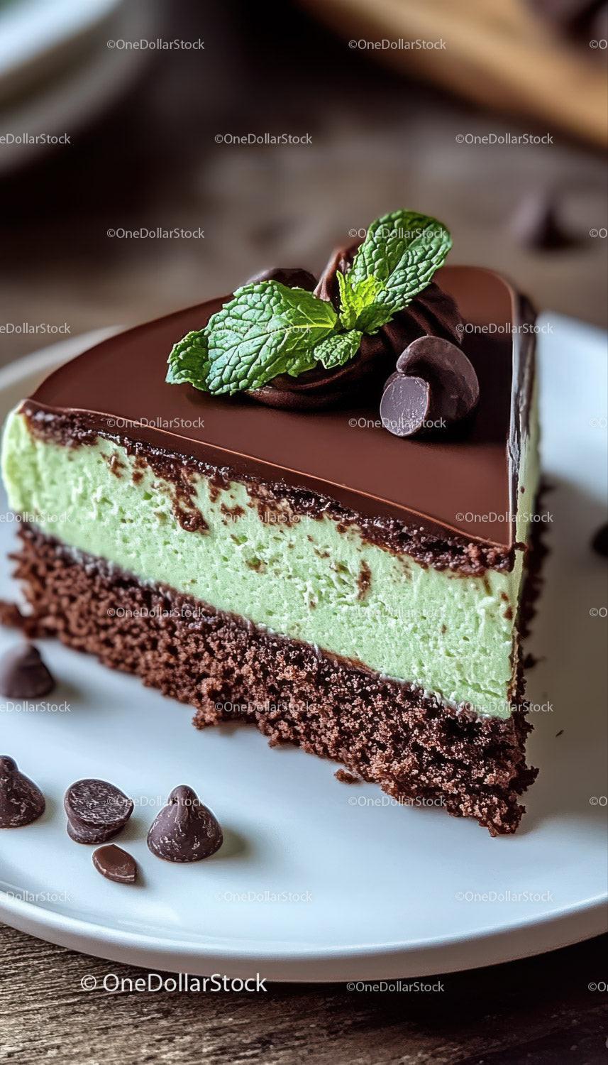 Creamy Mint and Chocolate Layered Cheesecake with Chocolate Flakes Stock Photo Bundle creative preview 7