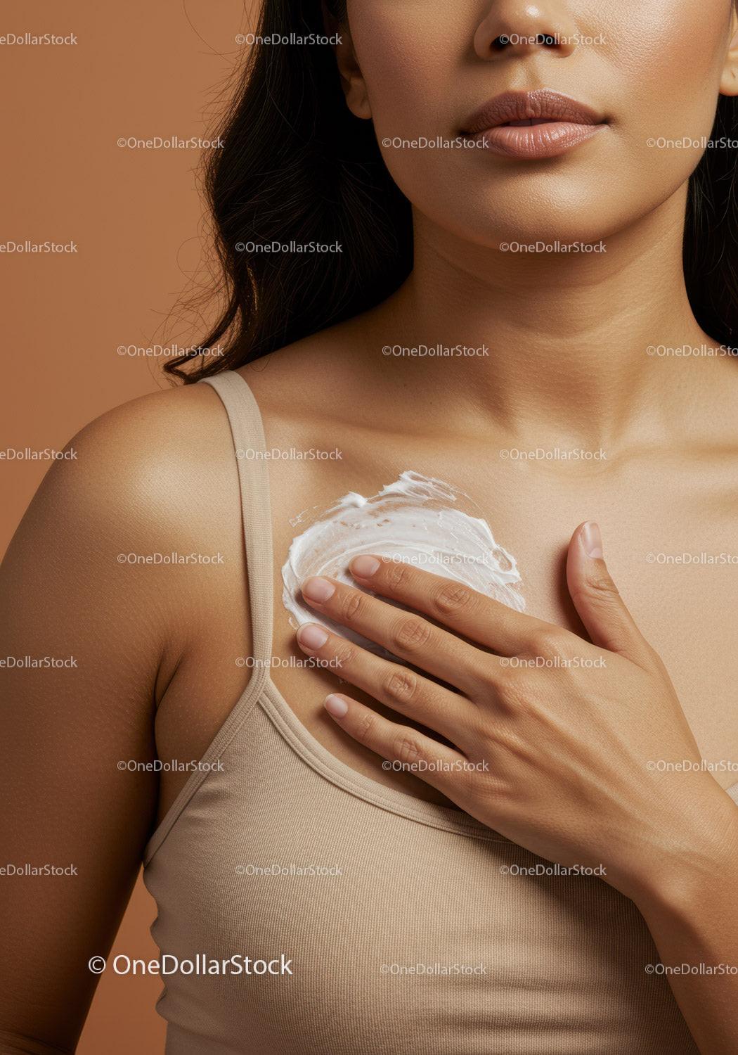 Close-Up of Woman Applying Moisturizer to Shoulder for Healthy Skin