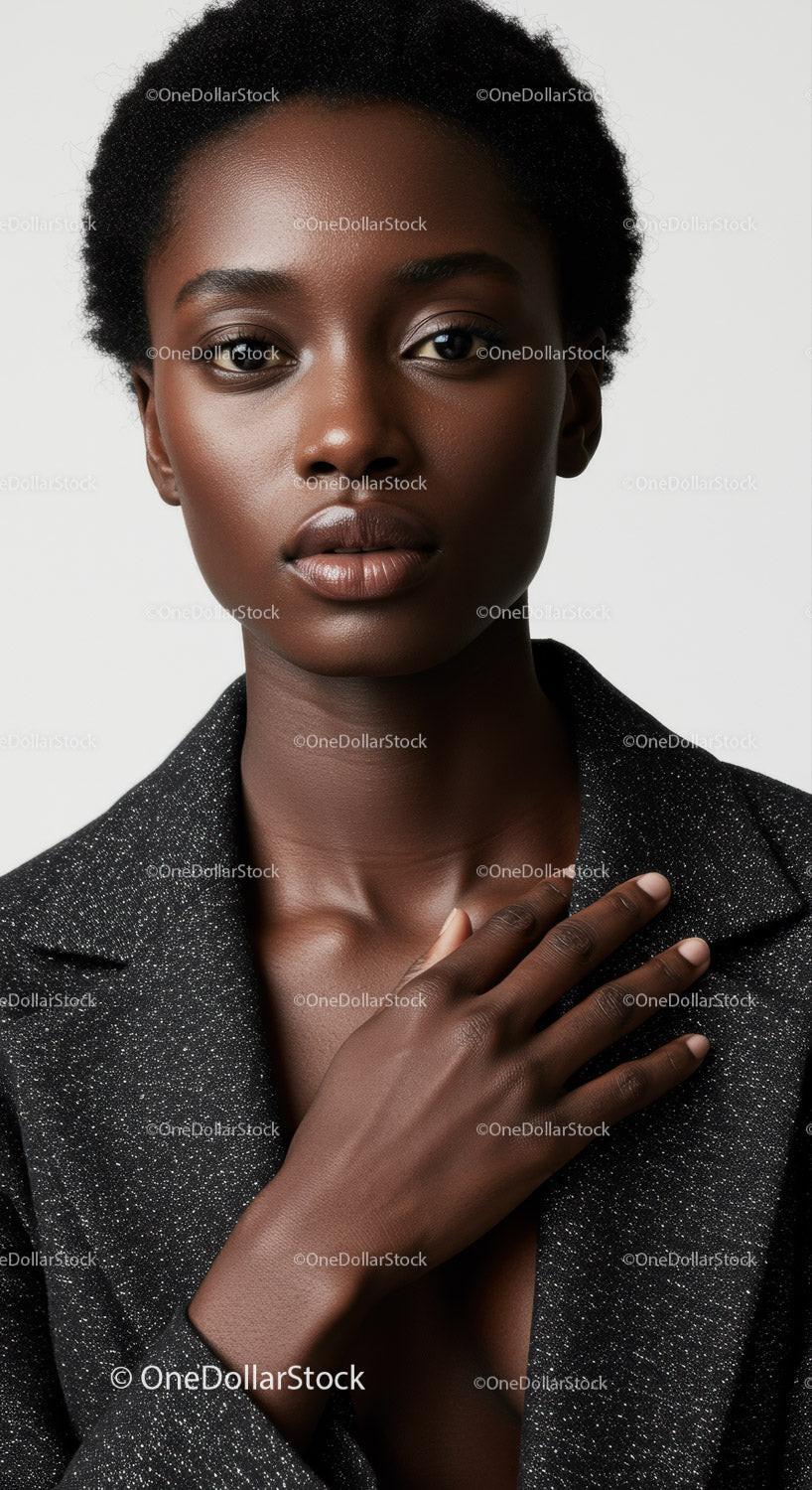 Elegant Portrait of a Confident Black Woman with Natural Makeup