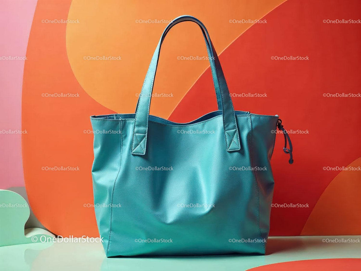 Elegant Blue Leather Tote Bag with Modern Design for Women JPG Mockup Image preview 5