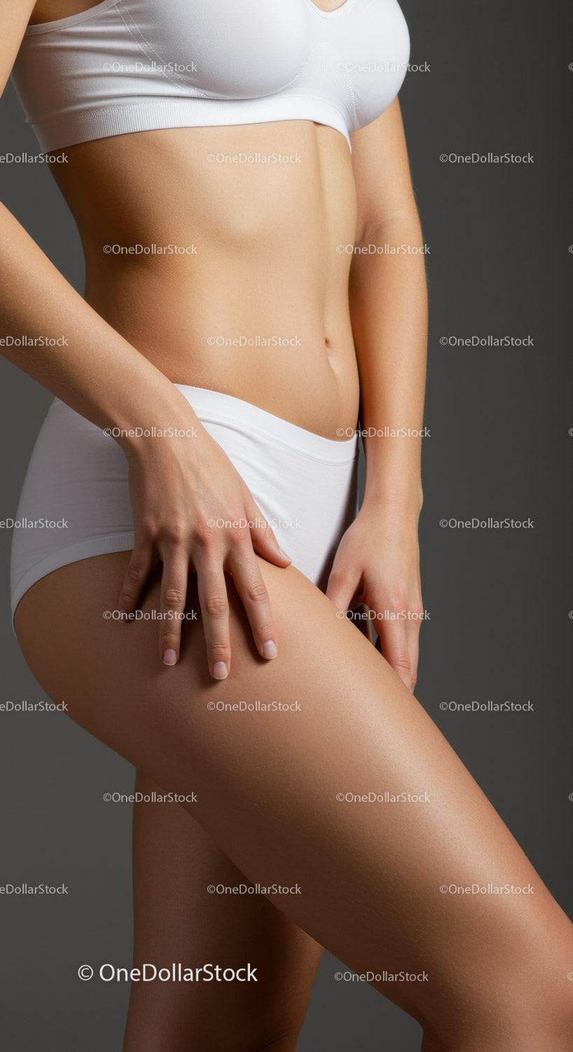 Close-Up of Toned Female Body in White Sportswear Highlighting Fitness and Wellness