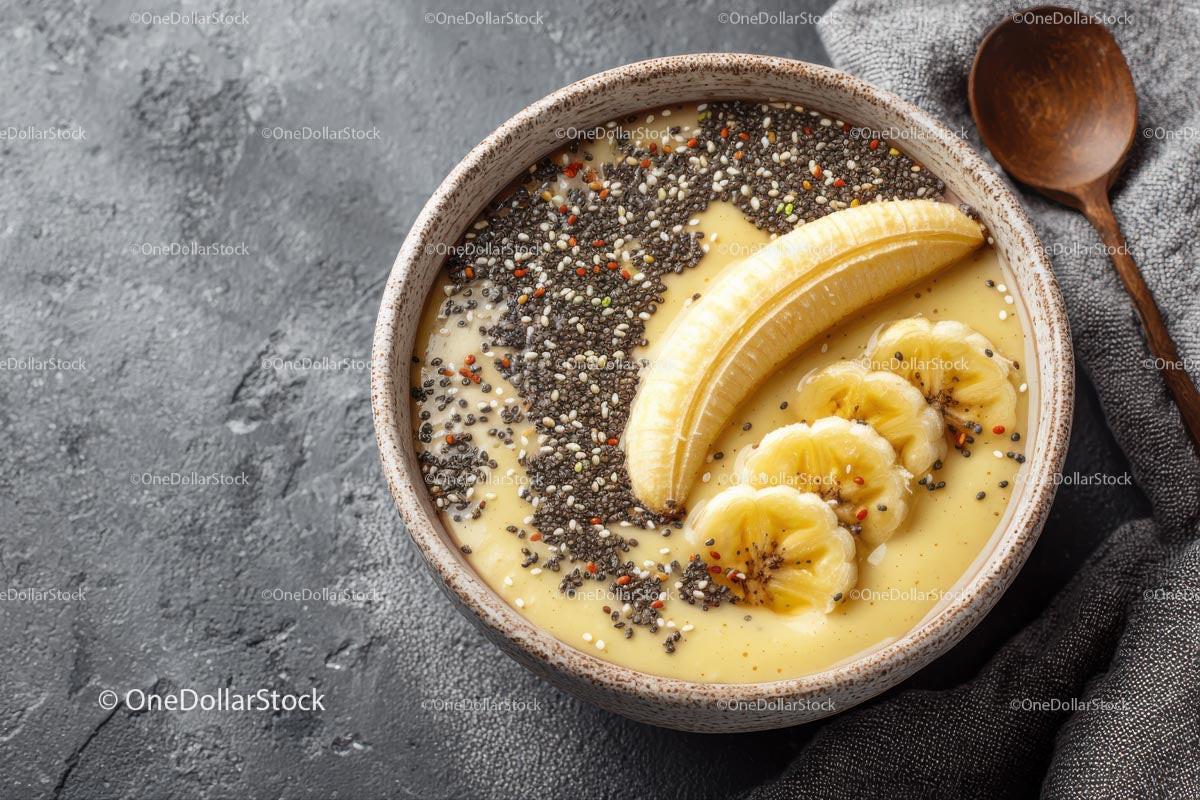 Delicious Tropical Smoothie Bowl with Banana and Chia Seeds Stock Photo Bundle preview 12