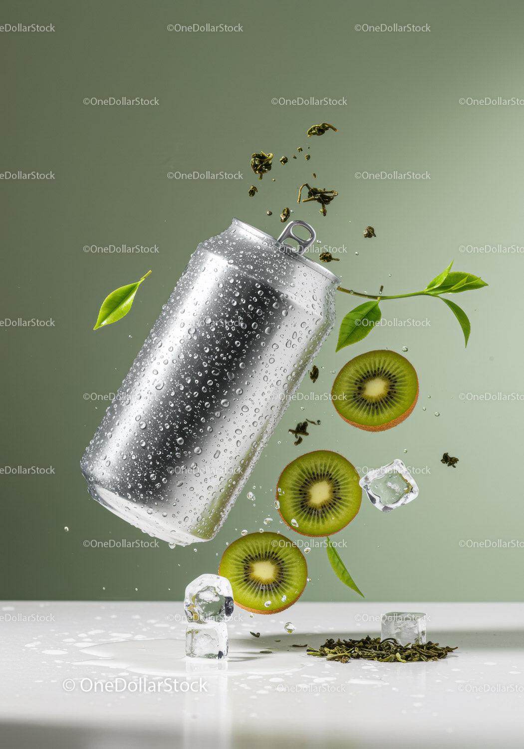 Refreshing Kiwi and Green Tea Drink in Aluminum Can