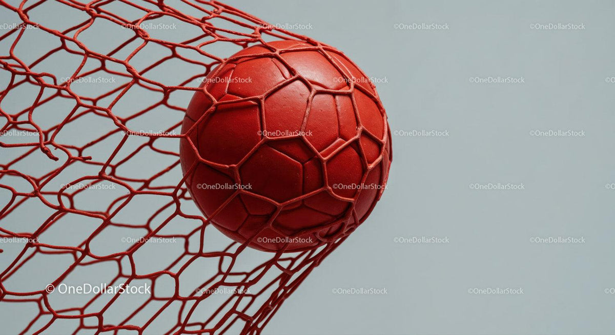 Red Soccer Ball in Net for Sport and Competition Themes