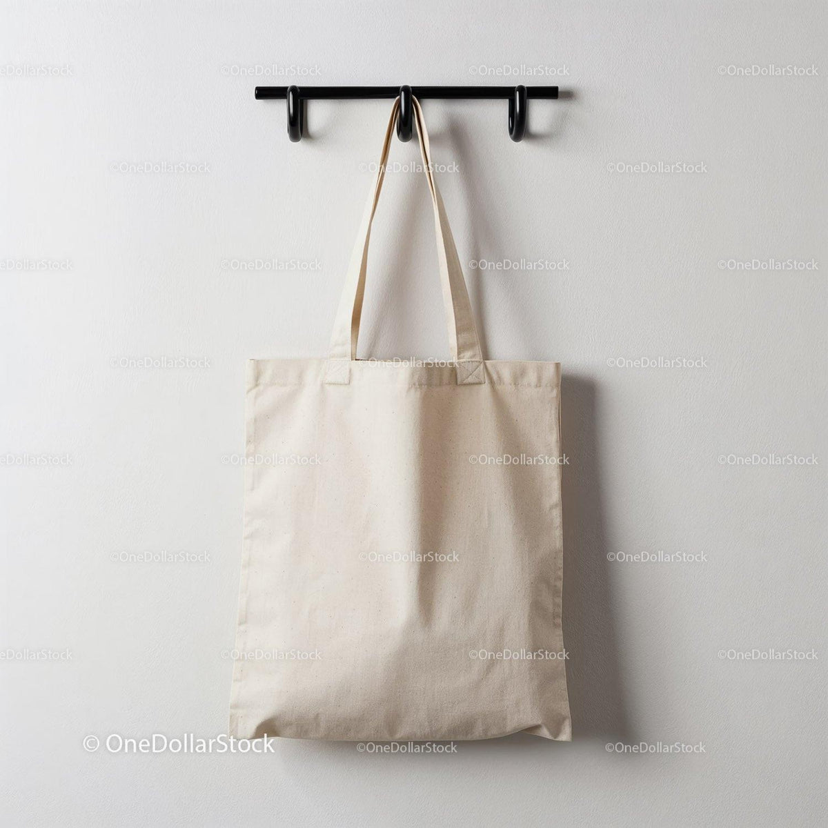 Simple canvas tote bag hanging on wall hook JPG Mockup Image preview