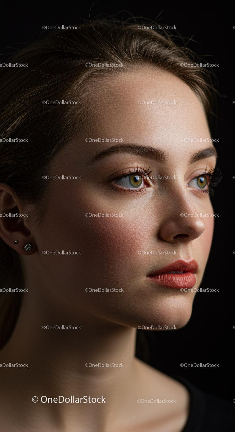 Elegant Female Portrait with Blue Eyes and Flawless Skin