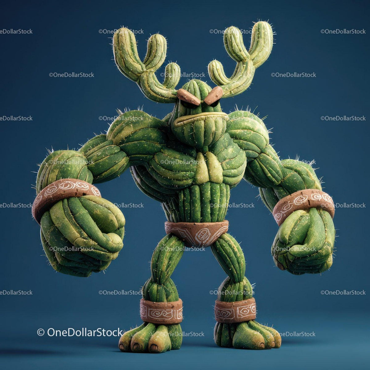 Vibrant Green Anthropomorphic Cactus Character with Muscular Build Stock Photo Bundle preview 23