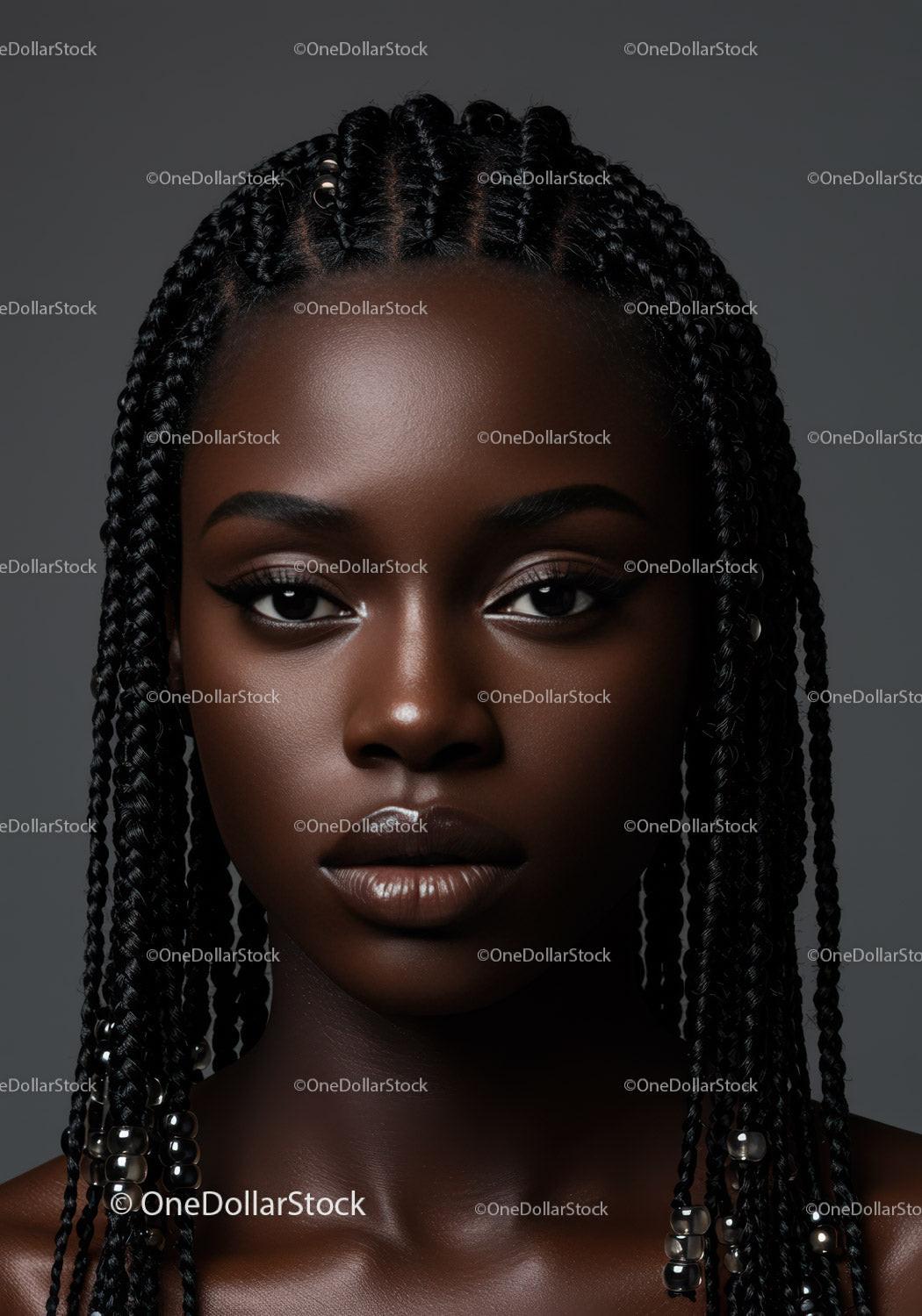 Elegant Portrait of a Woman with Braided Hair and Glossy Lips