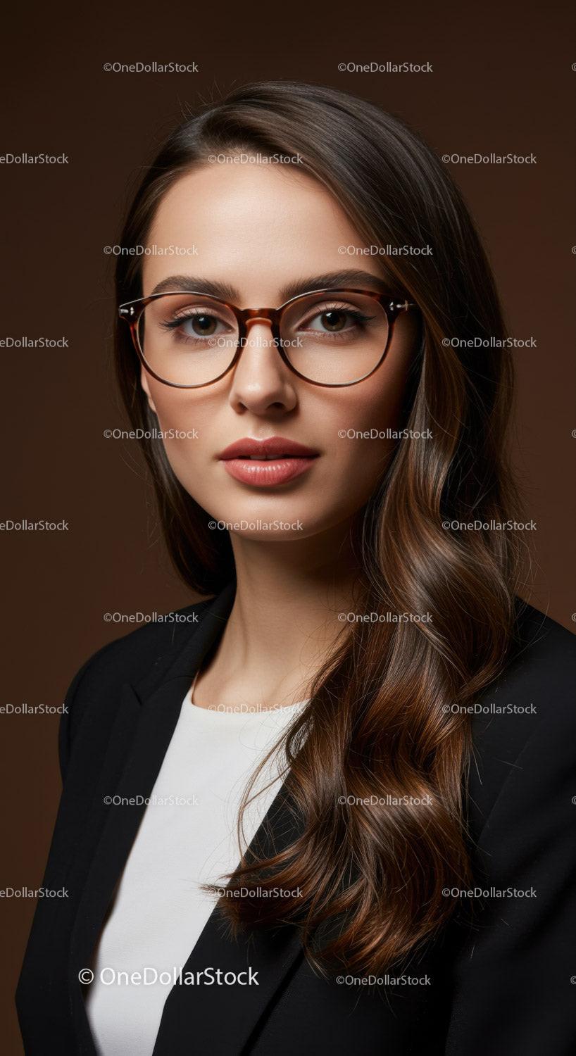Elegant Woman in Business Attire with Glasses in Studio Portrait