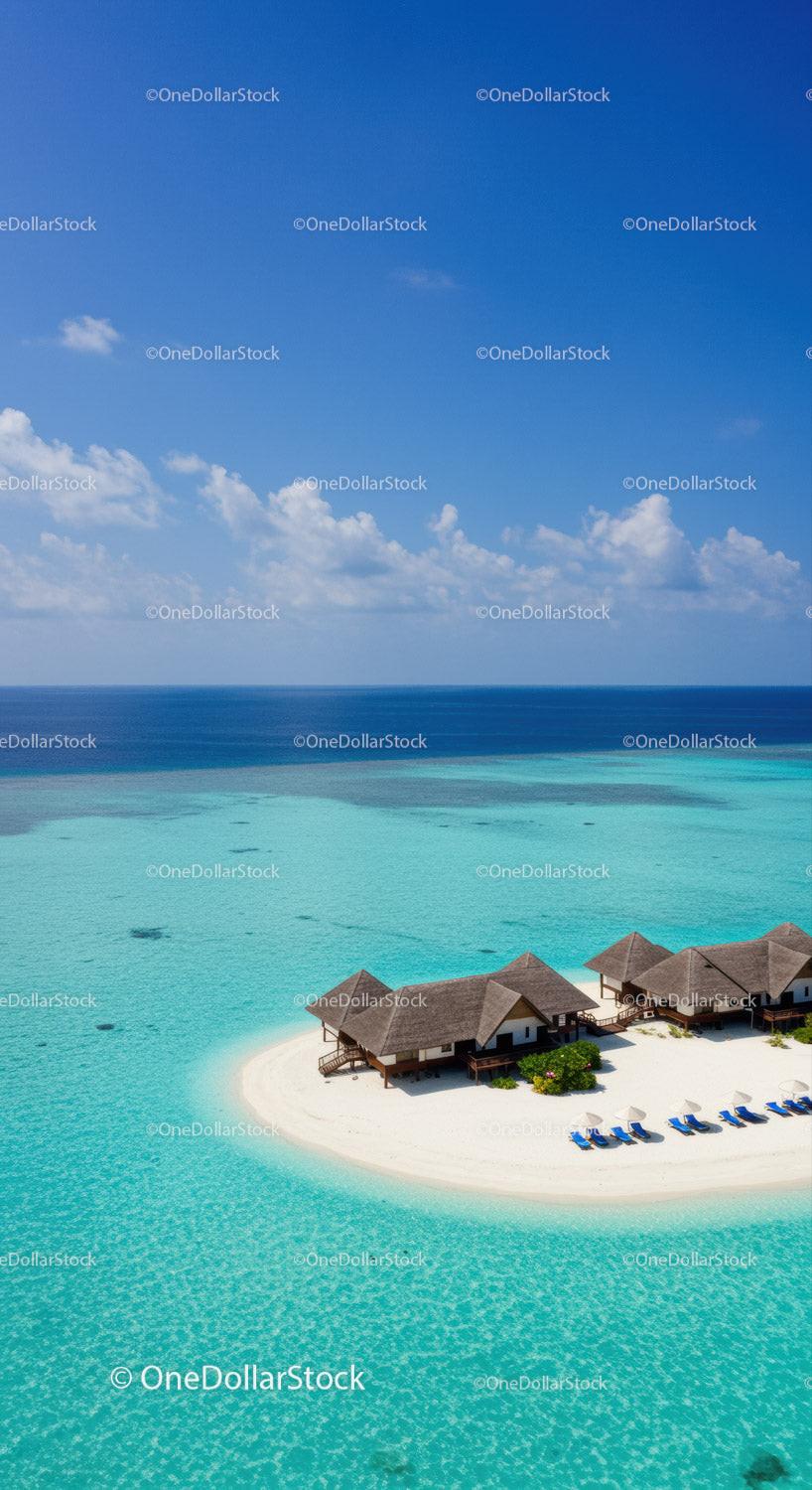 Turquoise Waters and Overwater Bungalows on Tropical Island